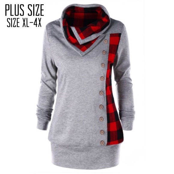 Sweaters - Plus Size Plaid Cowl Neck Sweater